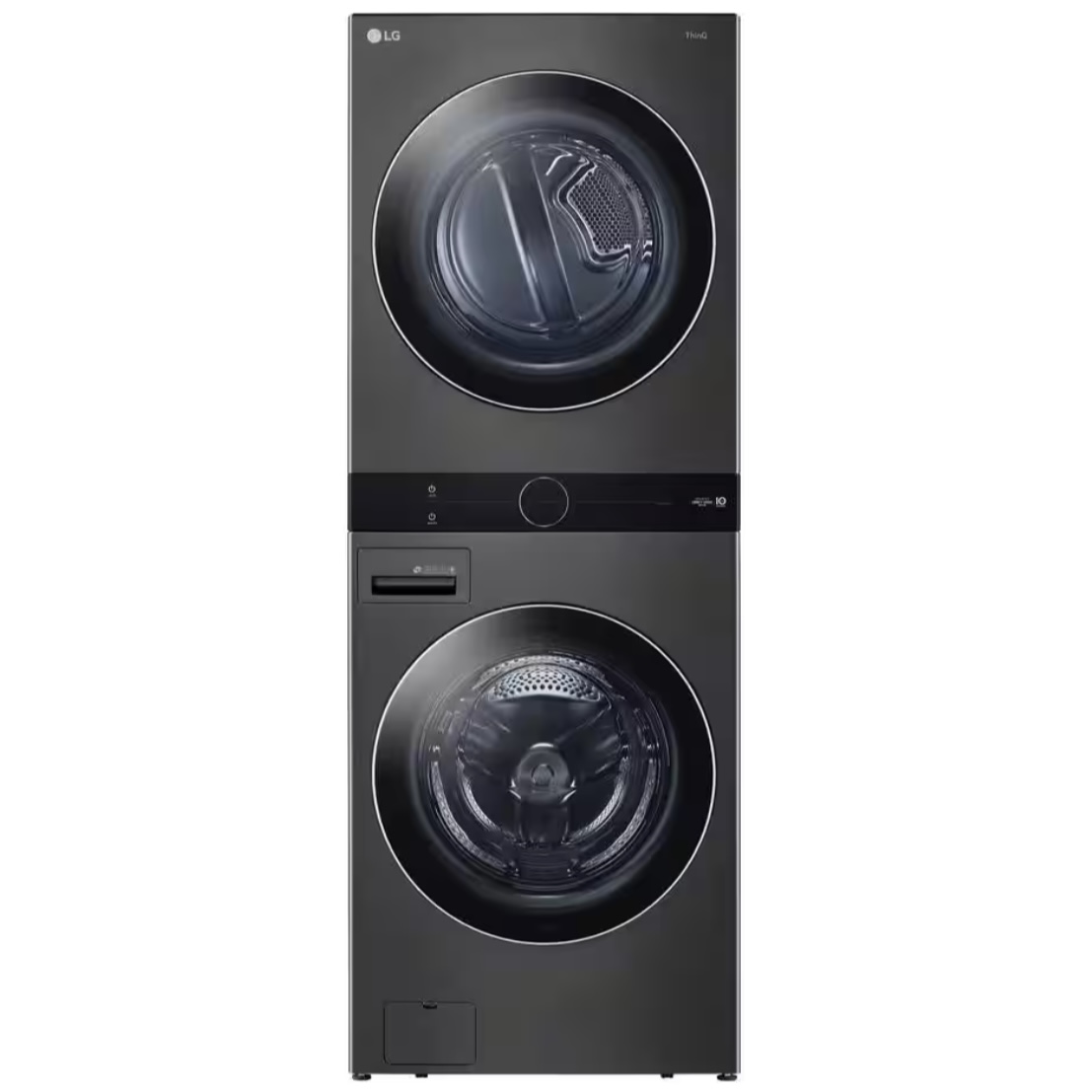 LG WashTower Stacked Laundry Center 4.5 Cu.Ft. Front Load Washer & 7.4 Cu.Ft. Gas Dryer in Black Steel (INV 1887)